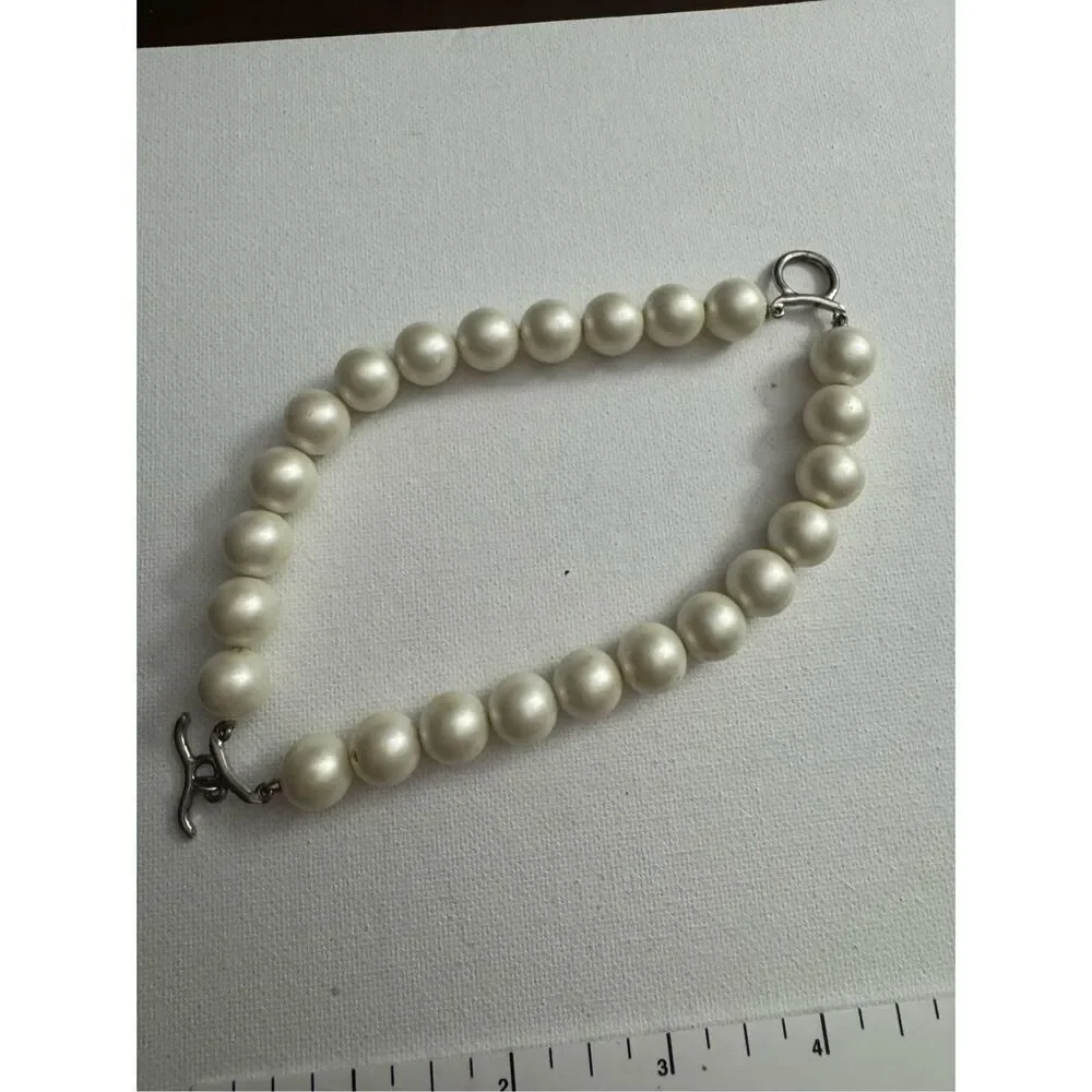 90's Vintage‎ Womens Chunky White Beaded Pearl Tone Tiered Layered Bracelet Y2K